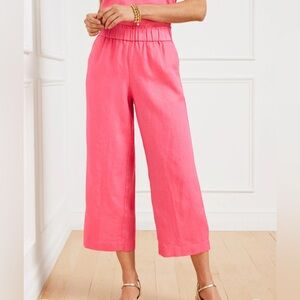 Talbots WIDE CROP PULL-ON WASHED LINEN PANTS pink small EUC